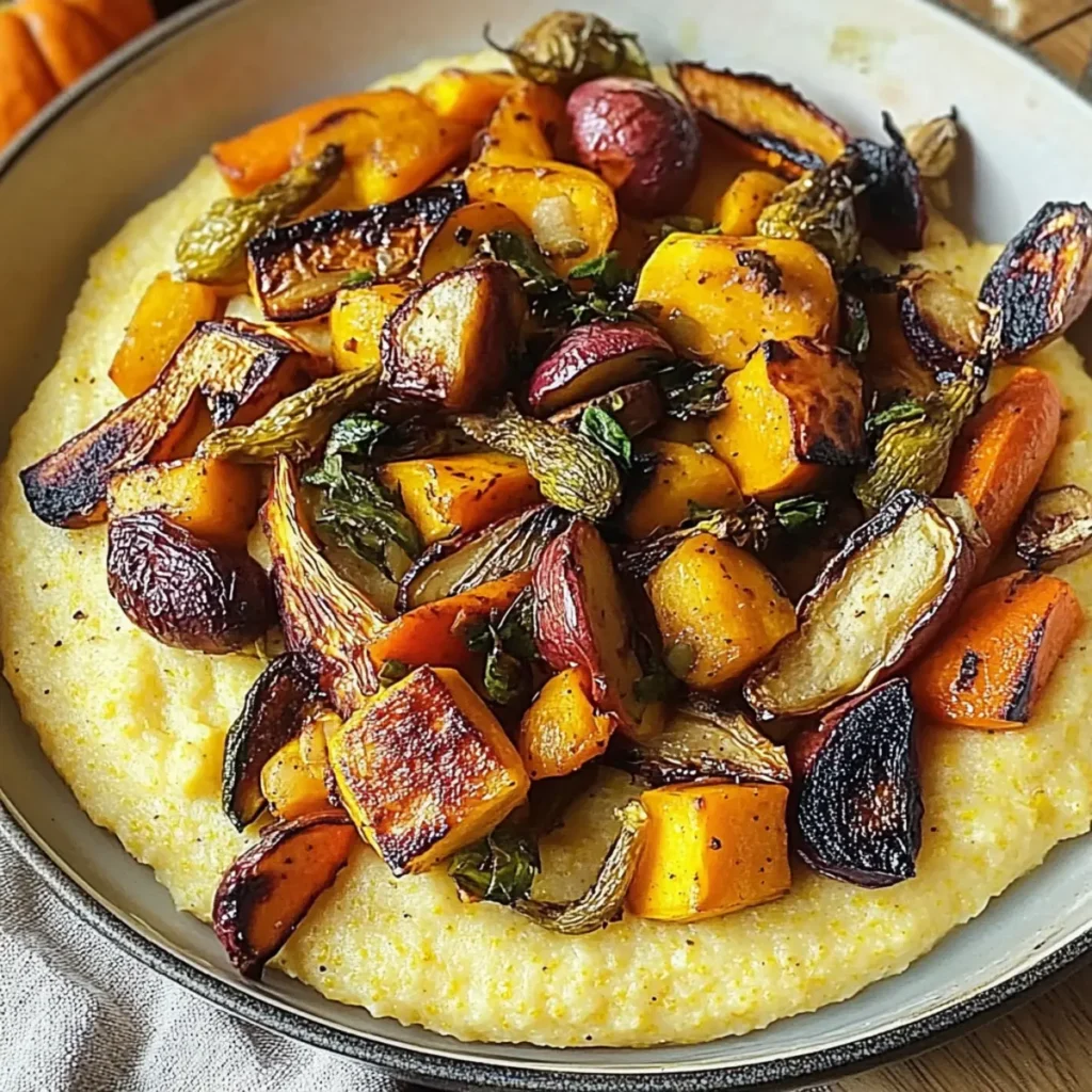 Creamy Pumpkin Polenta with Roasted Veggies
