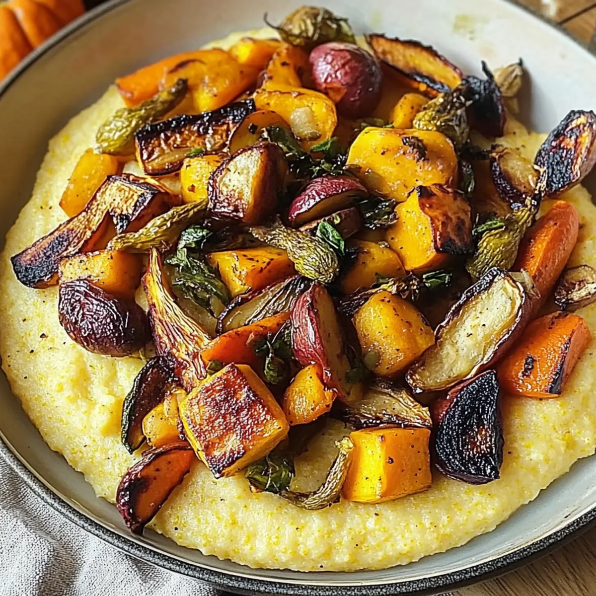 Creamy Pumpkin Polenta with Roasted Veggies
