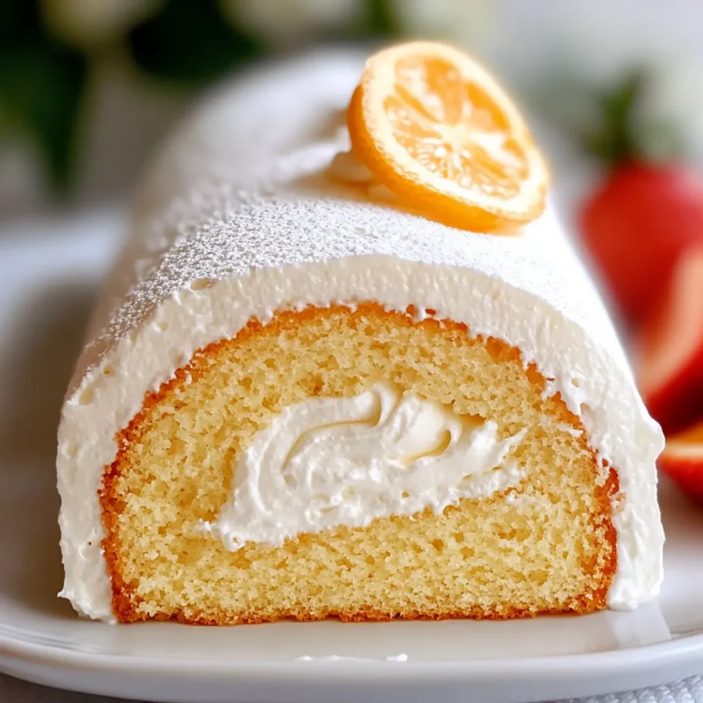 Light Sponge Roll Cake with Whipped Cream