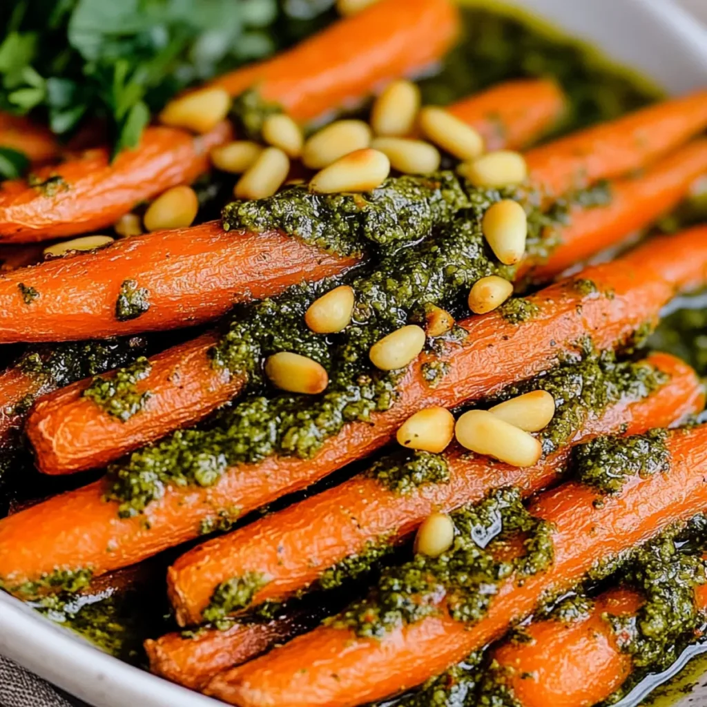Pesto Roasted Carrots with Pine Nuts