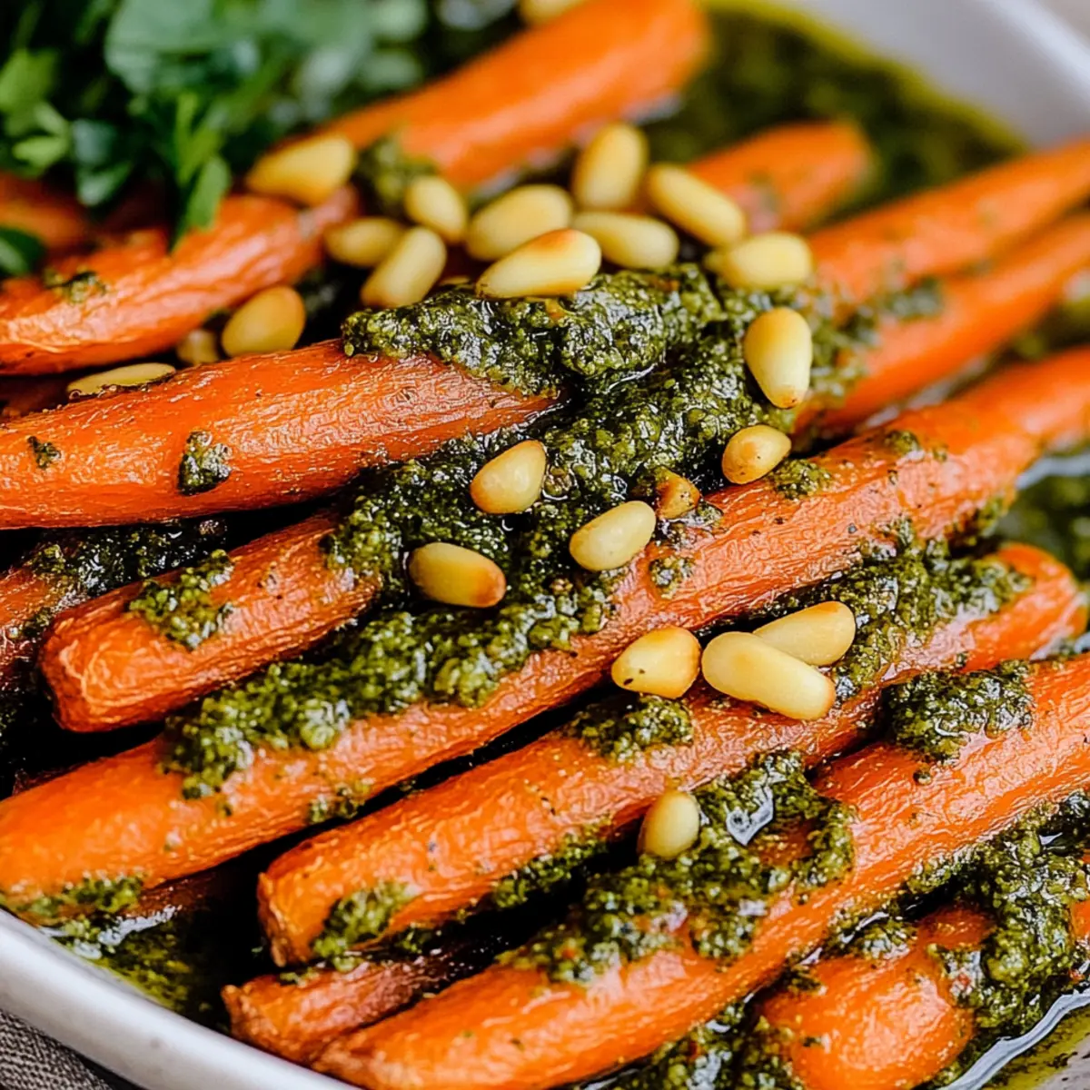 Pesto Roasted Carrots with Pine Nuts