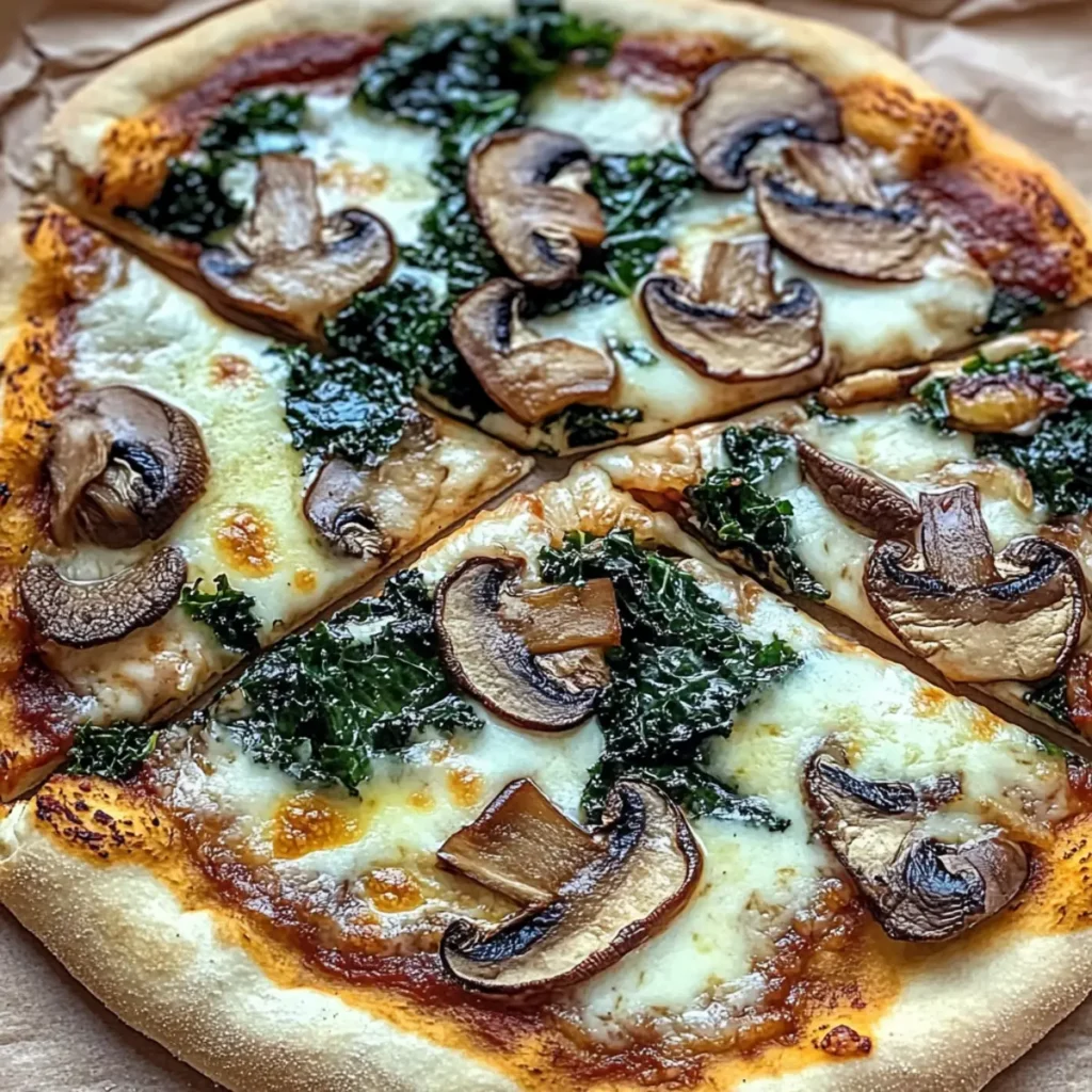 Vegan Kale and Mushroom Pizza