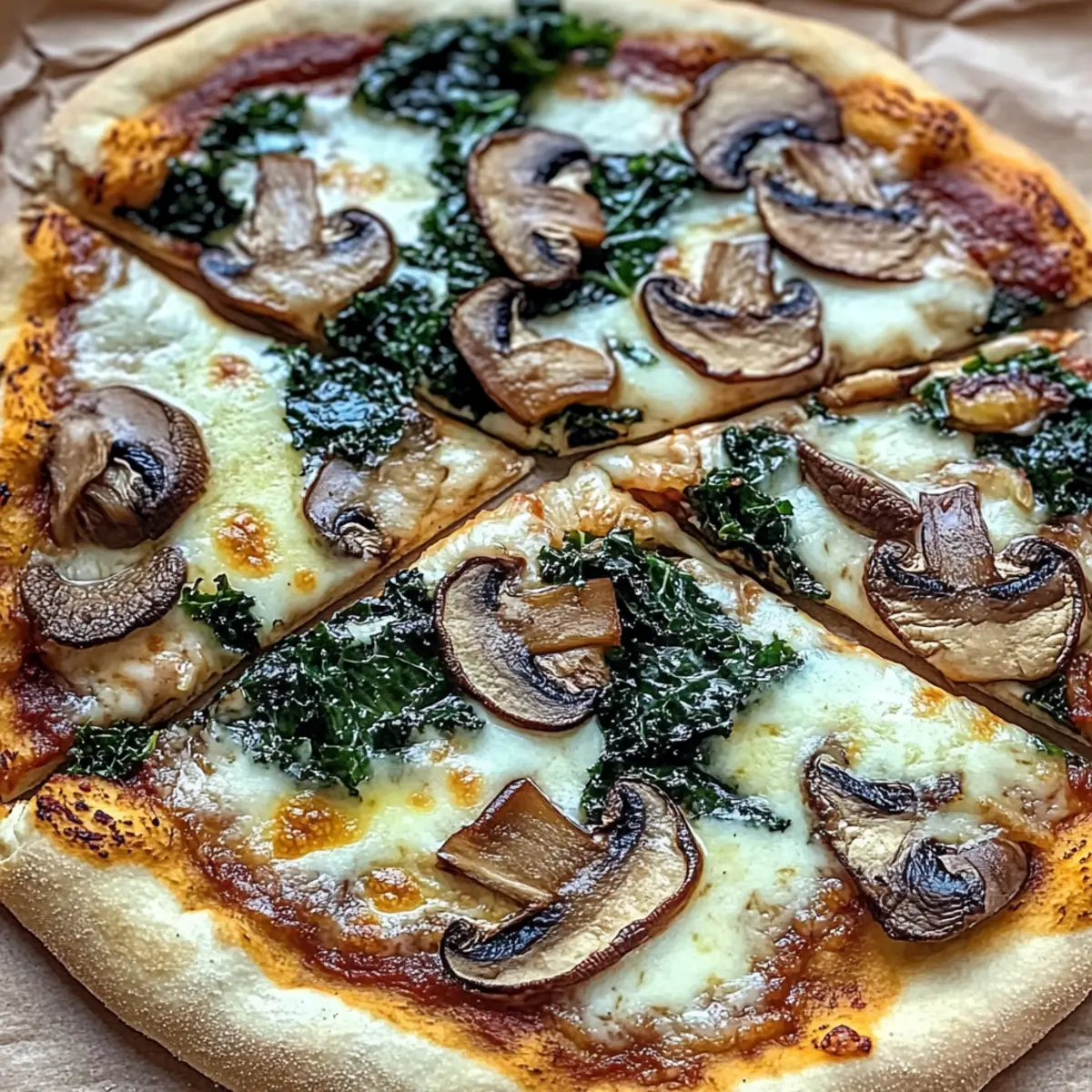 Vegan Kale and Mushroom Pizza