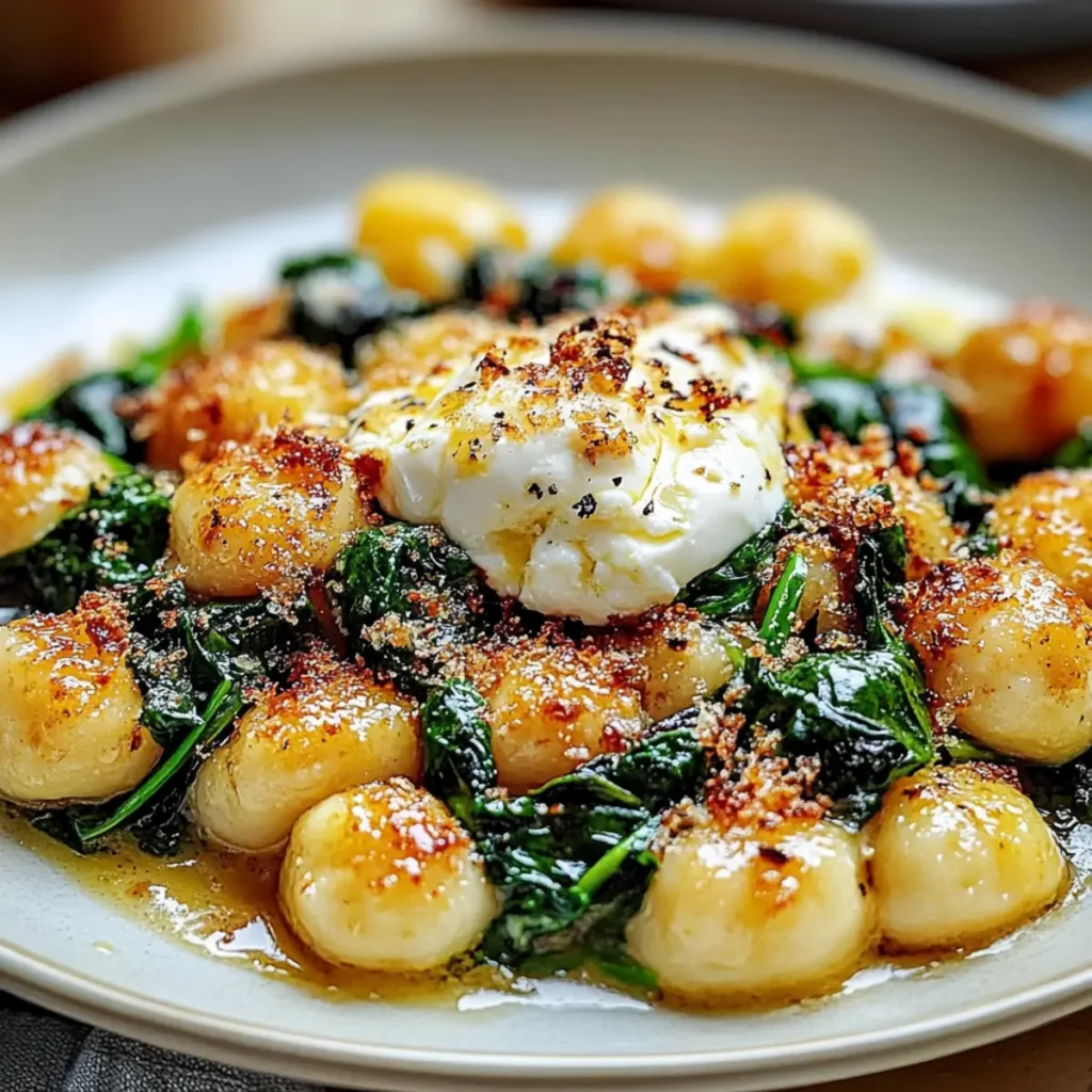 Baked Gnocchi with Spinach and Burrata