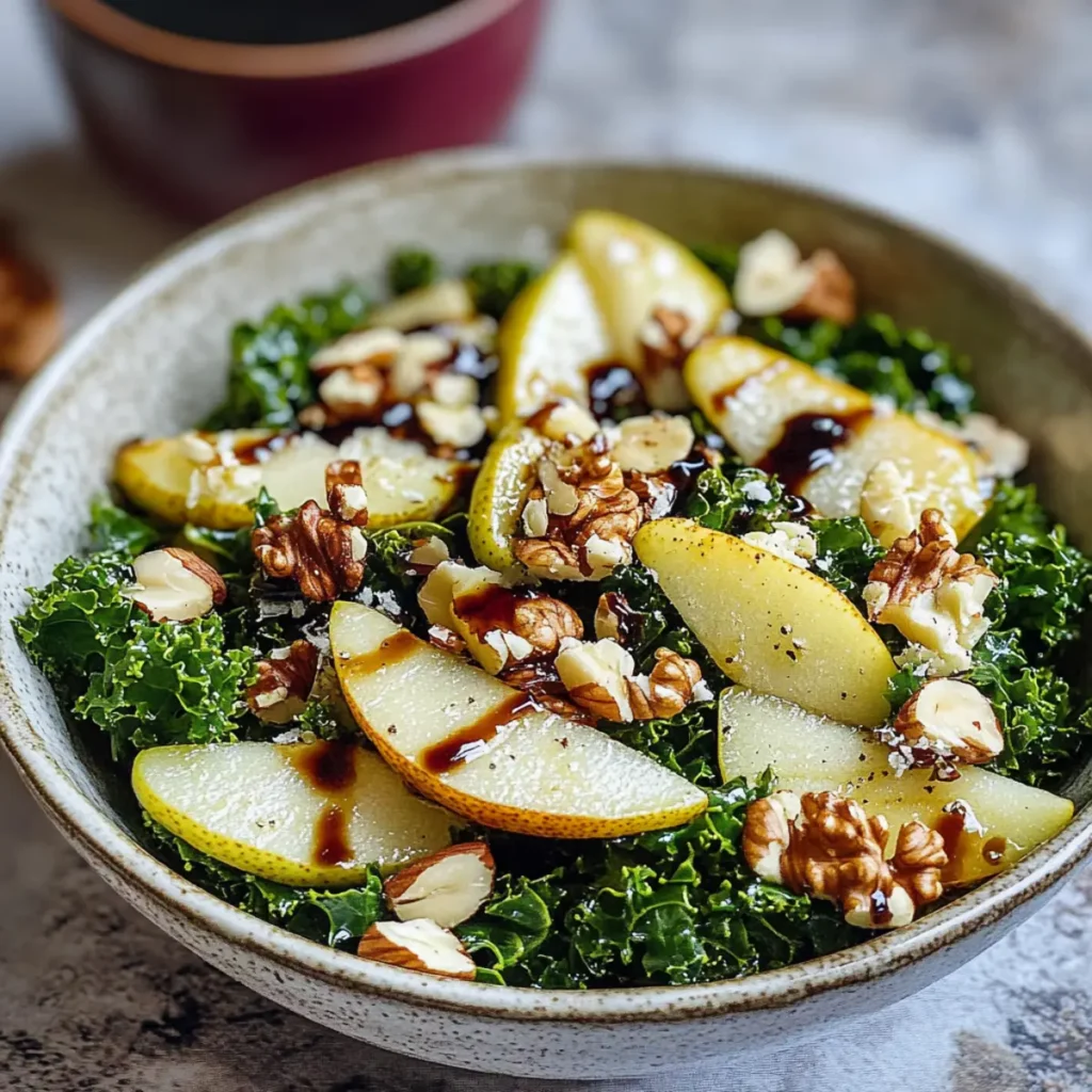 Pear Walnut Kale Salad with Balsamic Dressing