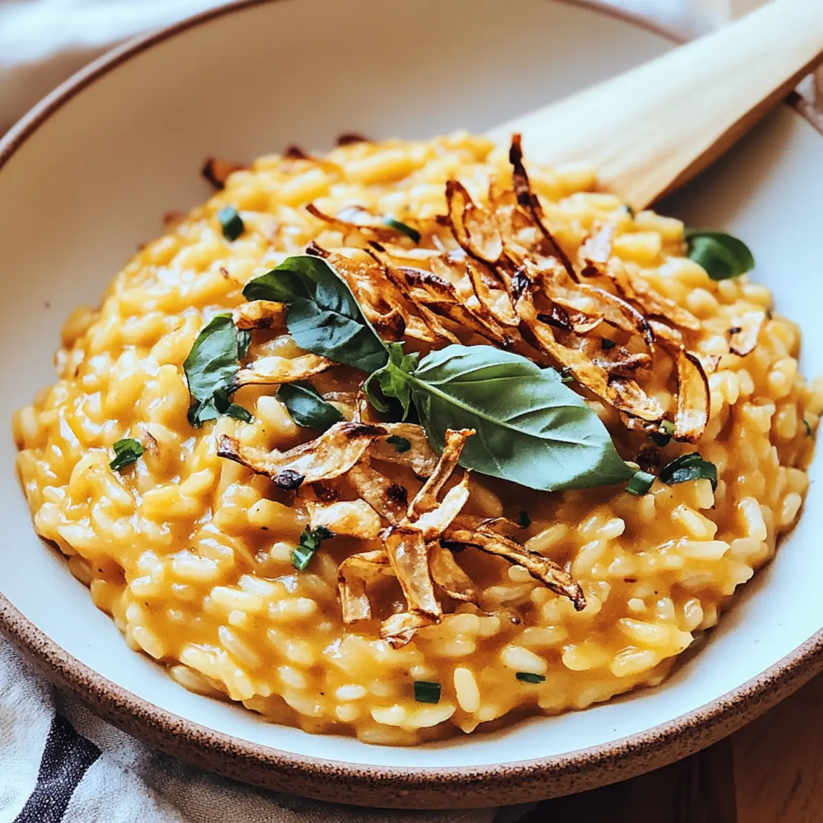 Pumpkin Risotto with Crispy Shallots
