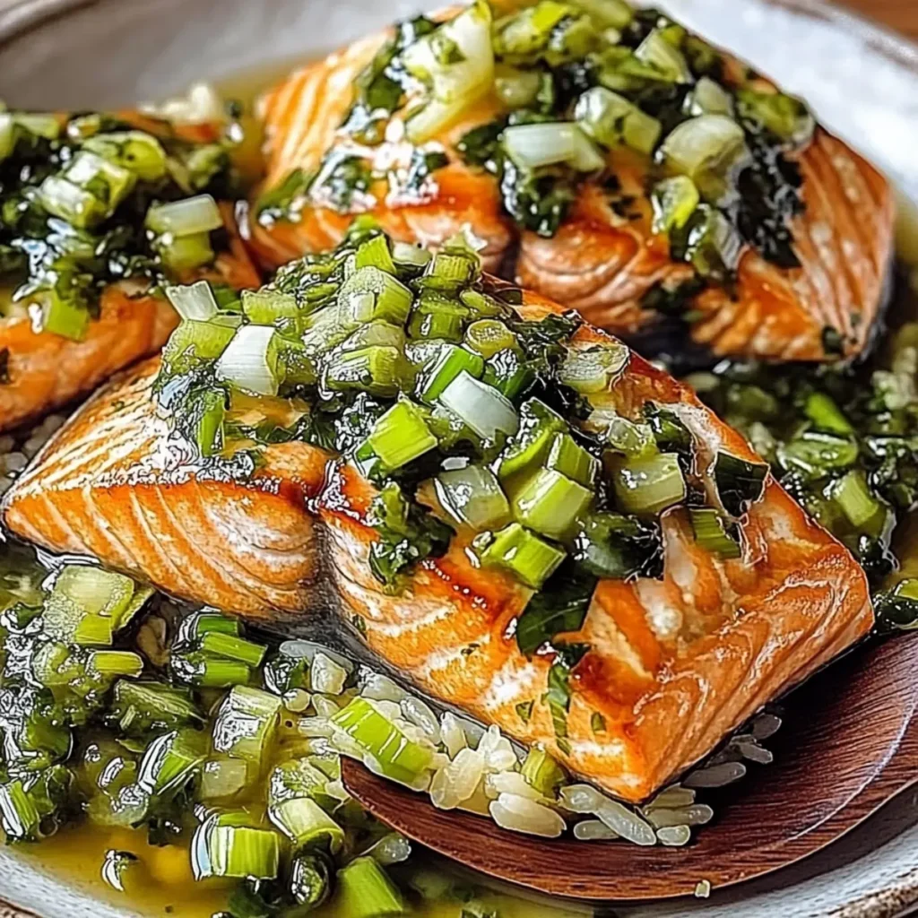 Miso Butter Salmon with Scallion Salsa Verde