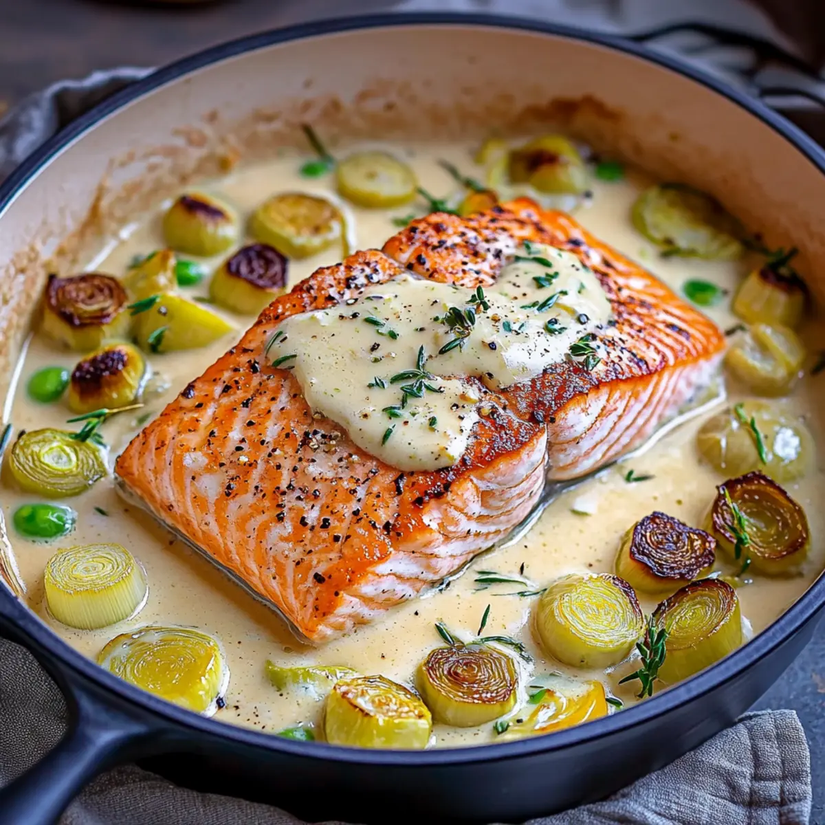 Spring Salmon with Creamed Leeks and Vegetables